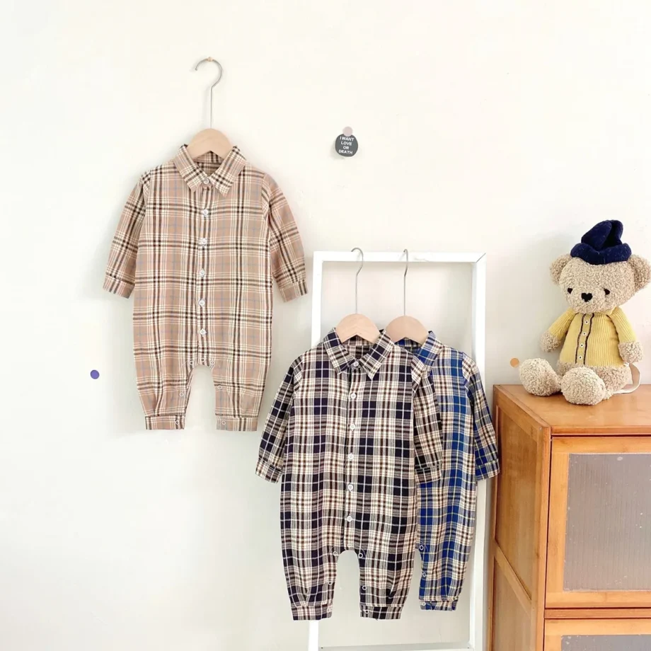 Sanlutoz Fashion Plaid Jumpsuits Long Sleeves Newborn Baby Clothing Cotton Infant Rompers