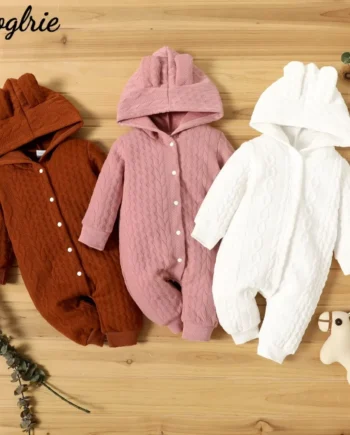 0-18 Month Newborn Baby Romper Boys Girls Cute Ears Solid Hooded Long Sleeve Baby Bodysuit Clothes Infant Autumn&Winter Costumes