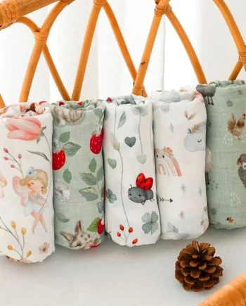 HappyFlute New One Piece Digital Print Bamboo Cotton 2 Layers Super Soft Muslin Swaddle High Quality Wrap For Newborn Blanket