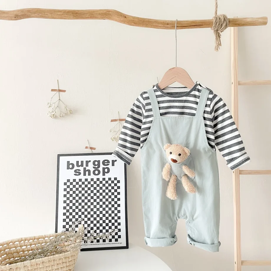 Sanlutoz Autumn Long Sleeve Lovely Baby Boys Girls Rompers Bear Infants Clothing Jumpsuits Striped Casual Cottons Unisex