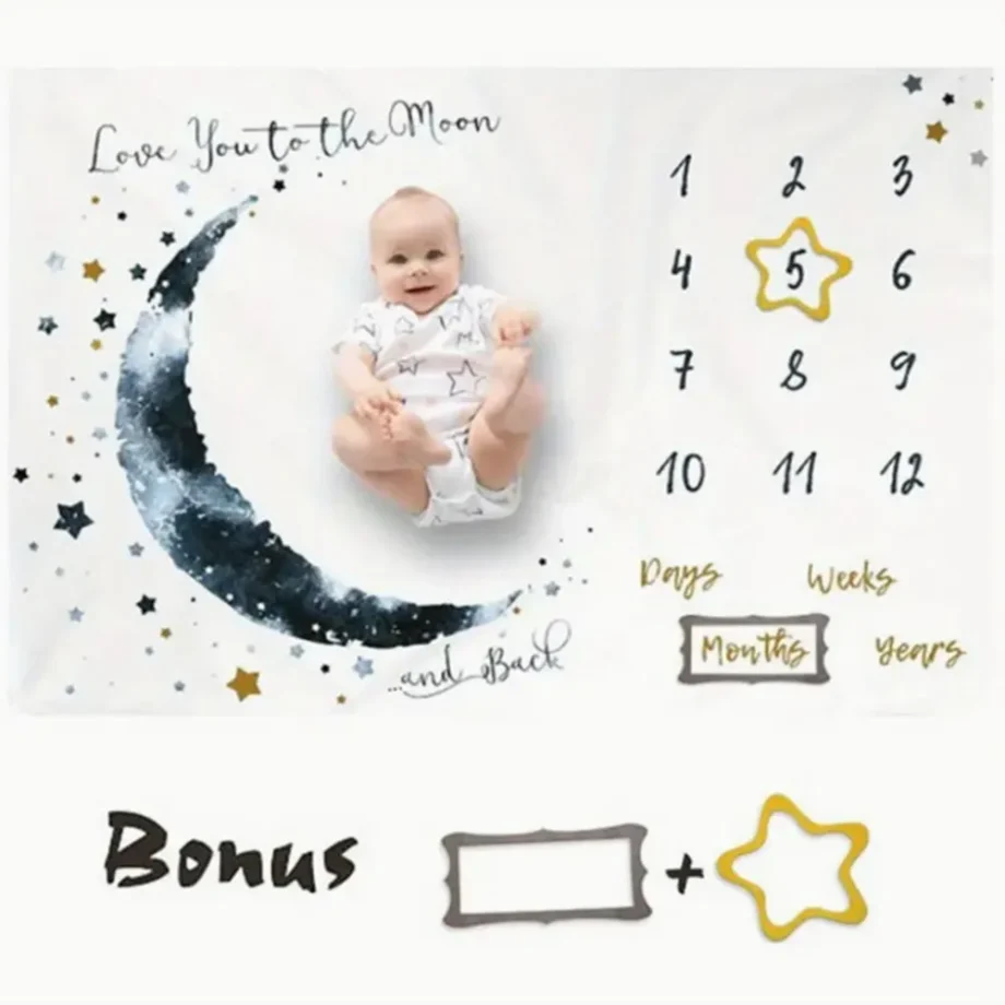 Baby Monthly Milestone Blanket for 1-12 Months Age Growth Blanket with Felt Marker and hair band, Soft Woodland Photo Blanket