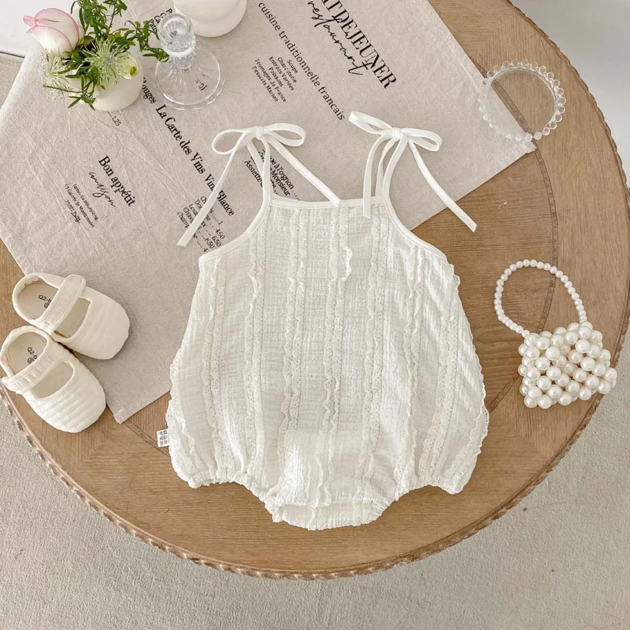 Summer baby basic simple lace sling jumpsuit, baby girl casual thin sling jumpsuit, suitable for indoor and outdoor wear