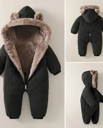 OLEKID Autumn Winter Baby Boy Romper Fleece Plus Velvet Hooded Baby Boy Jumsuit 0-2 Years Toddler Boy Overalls Infant Snowsuit