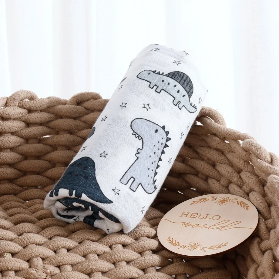 Happyflute 120*110CM Muslin Swaddle For Newborn Bamboo Cotton Summer Blanket Bed Comforter Cute Baby Blankets