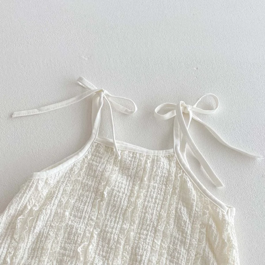 Summer baby basic simple lace sling jumpsuit, baby girl casual thin sling jumpsuit, suitable for indoor and outdoor wear