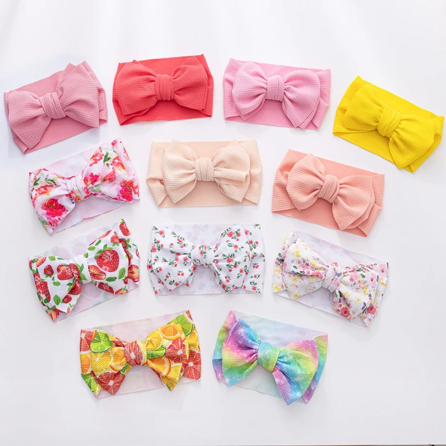 2Pcs/Set Strawberry Flower Pirnt Bullet Baby Headbands Fabric Lemon Rainbow Girls Hairbands Newborn Boys Kids Turban Headwraps
