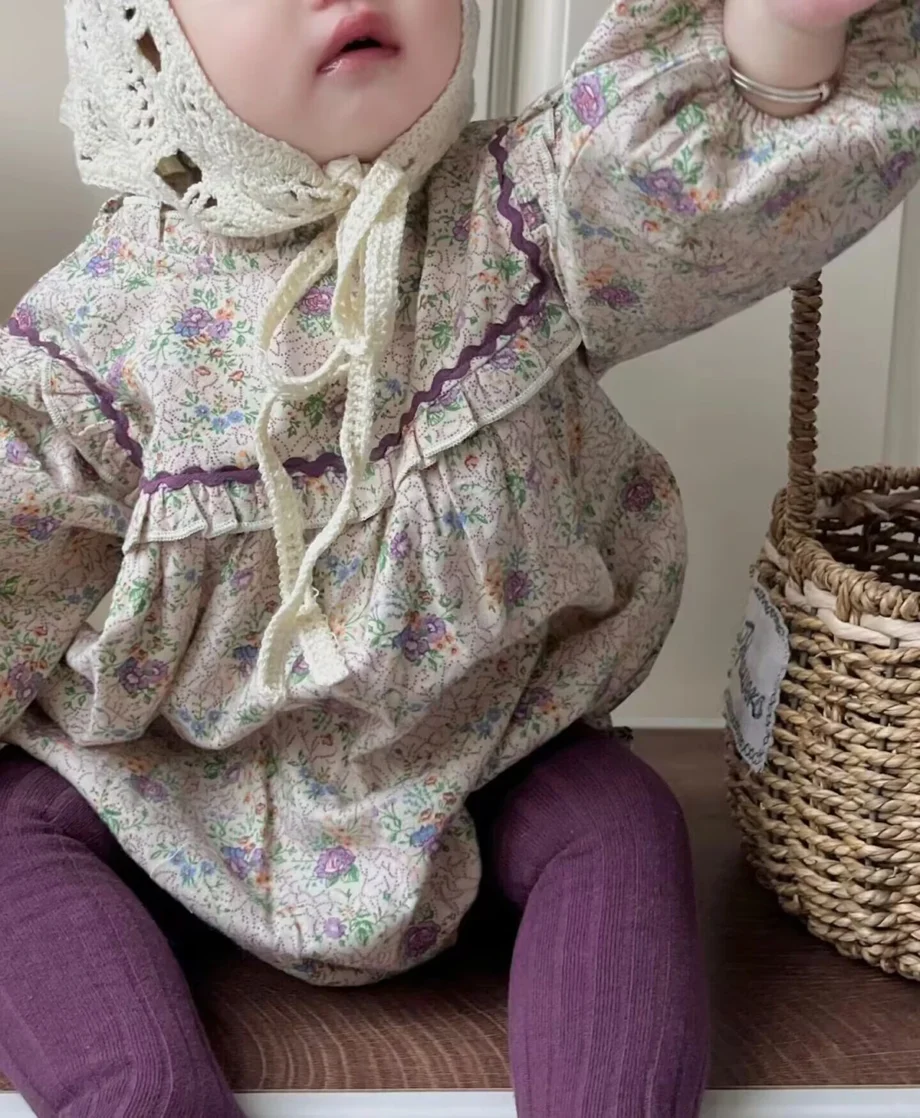 Baby Girl Jumpsuits Spring Clothes Vintage Stylish Floral Ruffles Long Sleeve Baby Bodysuit for Infants Rompers Children Clothes