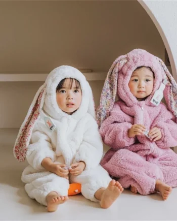 Spring Baby Girls Boys Rabbit Romper Newborn One-piece Jumpsuit Hooded Pajamas Boys Plush Homewear Outfits Baby Costume