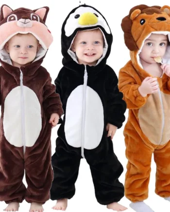 Baby Kigurumis Pajama Toddler Winter Cartoon Jumpsuit Boys Girls Plush Flannel Overalls Kids Bear Lion Penguin Dino Costumes