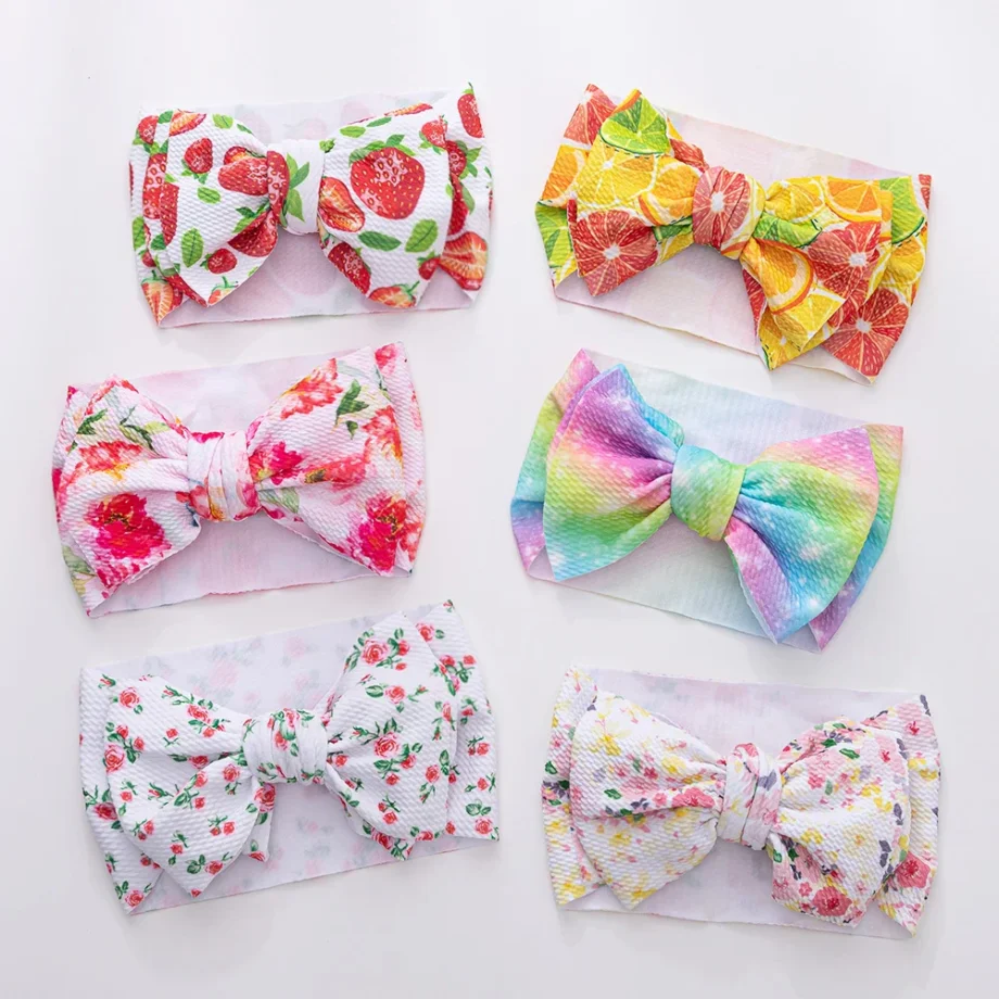 2Pcs/Set Strawberry Flower Pirnt Bullet Baby Headbands Fabric Lemon Rainbow Girls Hairbands Newborn Boys Kids Turban Headwraps
