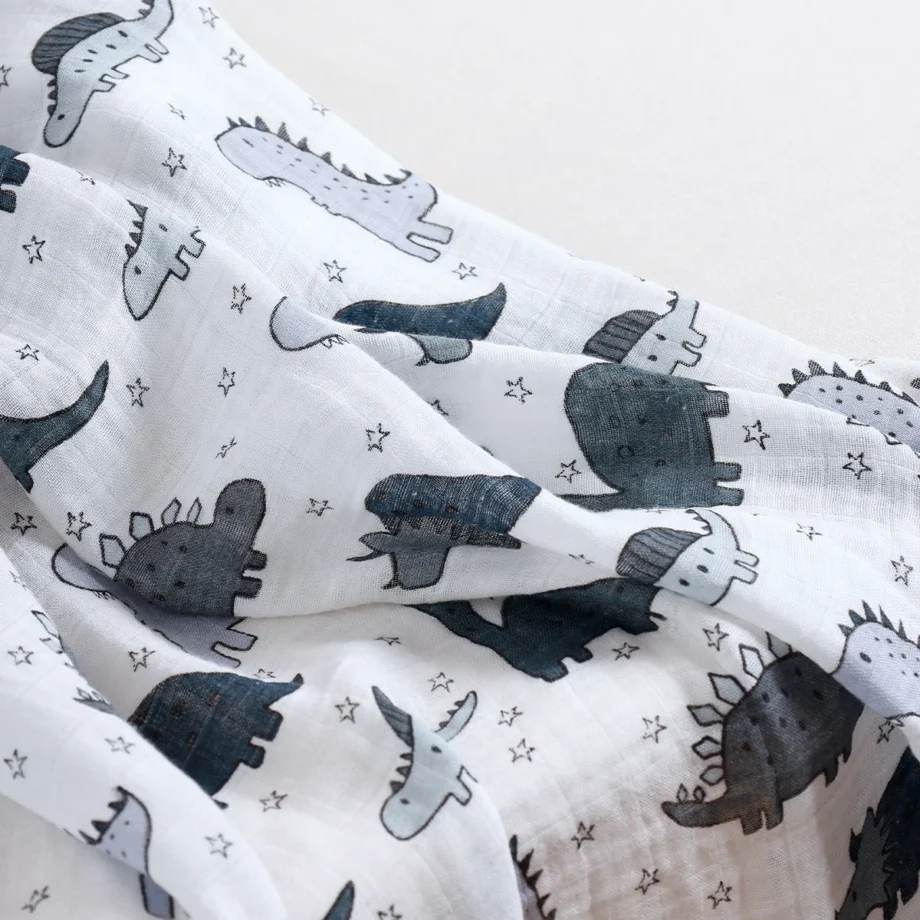 Happyflute 120*110CM Muslin Swaddle For Newborn Bamboo Cotton Summer Blanket Bed Comforter Cute Baby Blankets