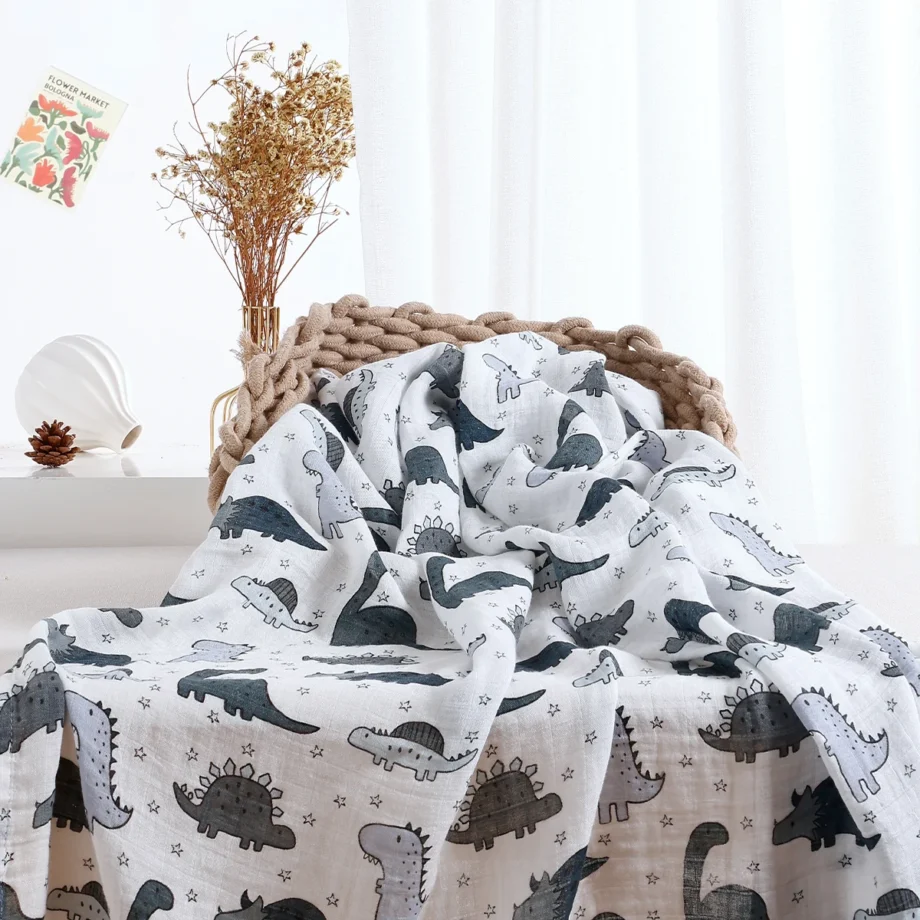 Happyflute 120*110CM Muslin Swaddle For Newborn Bamboo Cotton Summer Blanket Bed Comforter Cute Baby Blankets