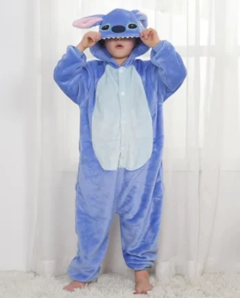 Disney Kids Lilo Stitch Cosplay Costumes Jumpsuit Kigurumi Clothes Stitch Child Hooded Loungewear Halloween Boys Girls Clothes