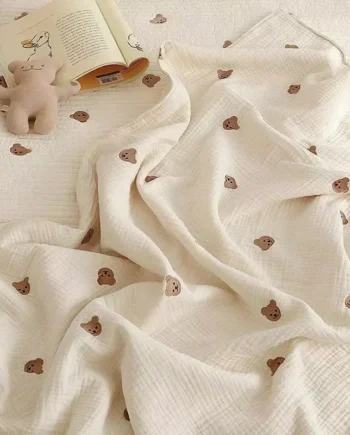 Cotton Muslin Baby Blanket Newborn 6 Layer Gauze Stroller Blanket Bear Embroidery Kids Sleeping Blanket Bedding Baby Item