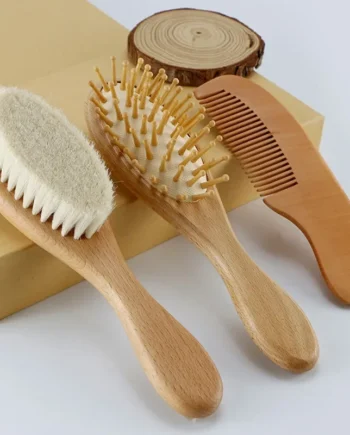 Newborn Baby Wooden Brush Baby Natural Wool Comb Newborn Hair Brush Infant Head Massager Portable Bath Brush Comb for Kids