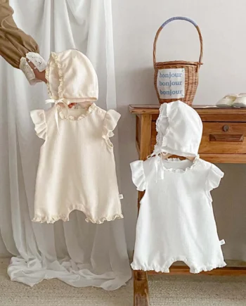 Summer Baby Girls Romper Cute Sweet Ruffle Sleeve Jumpsuit with Hat Baby Clothes 0-24 Months