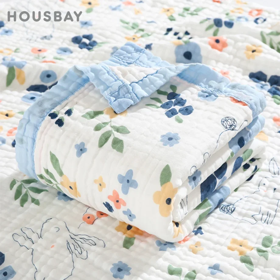 100%Cotton Baby Blankets 6 Layers Gauze Breathable Muslin Cotton Soft Absorbent Newborn Swaddle Blankets Cartoon Baby Bath Towel