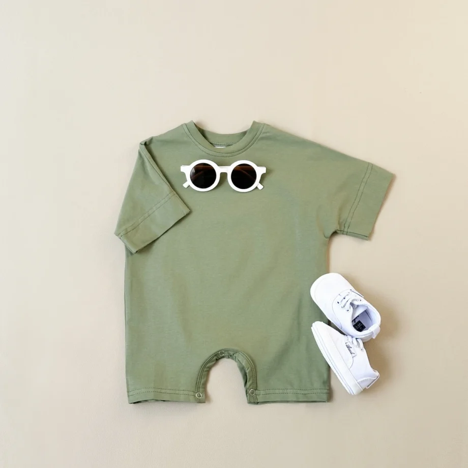 Summer New Fashion Jumpsuit Baby Boys and Girls Newborn Solid Color Short Sleeve Jumpsuit Children's Shorts Jumpsuit