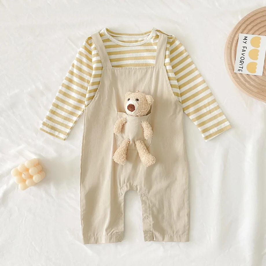 Sanlutoz Autumn Long Sleeve Lovely Baby Boys Girls Rompers Bear Infants Clothing Jumpsuits Striped Casual Cottons Unisex