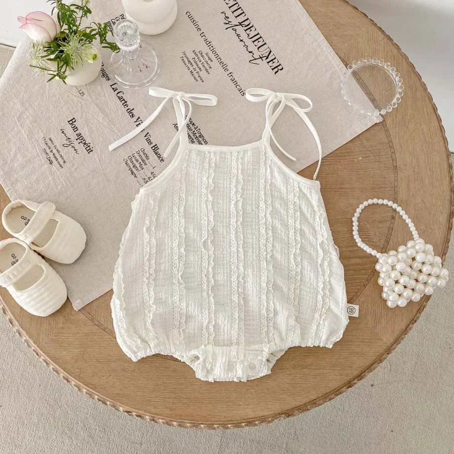 Summer baby basic simple lace sling jumpsuit, baby girl casual thin sling jumpsuit, suitable for indoor and outdoor wear