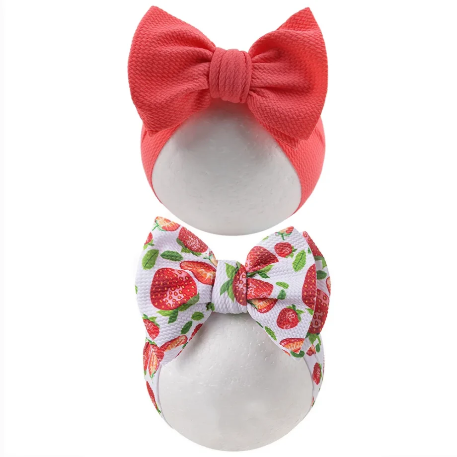 2Pcs/Set Strawberry Flower Pirnt Bullet Baby Headbands Fabric Lemon Rainbow Girls Hairbands Newborn Boys Kids Turban Headwraps