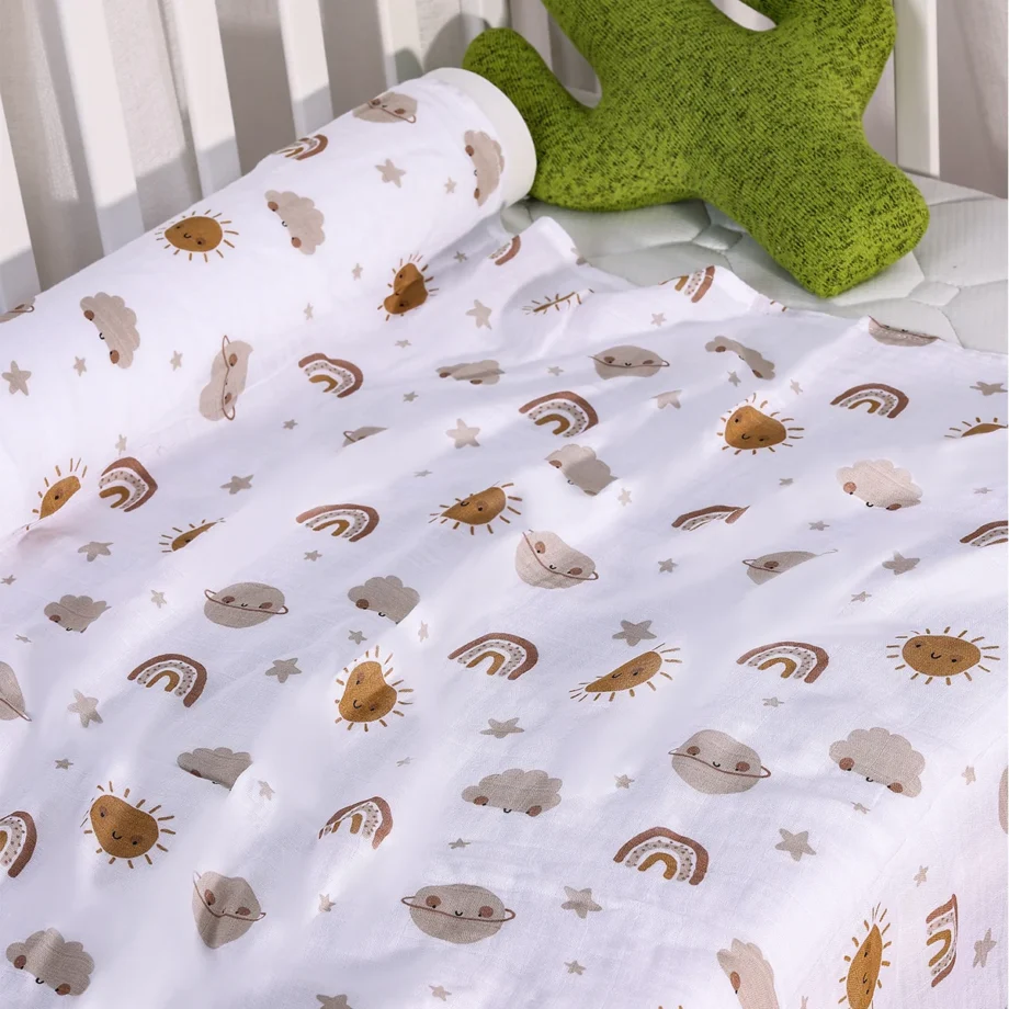 120x110cm Bamboo Cotton Baby Muslin Swaddle Blanket Cute Soft Print Baby Towel Wrap