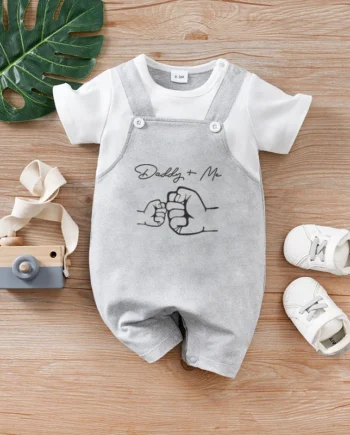 Newborn baby summer short-sleeved fake 2-piece suspenders for Father's Day, soft and comfortable round-neck jumpsuit