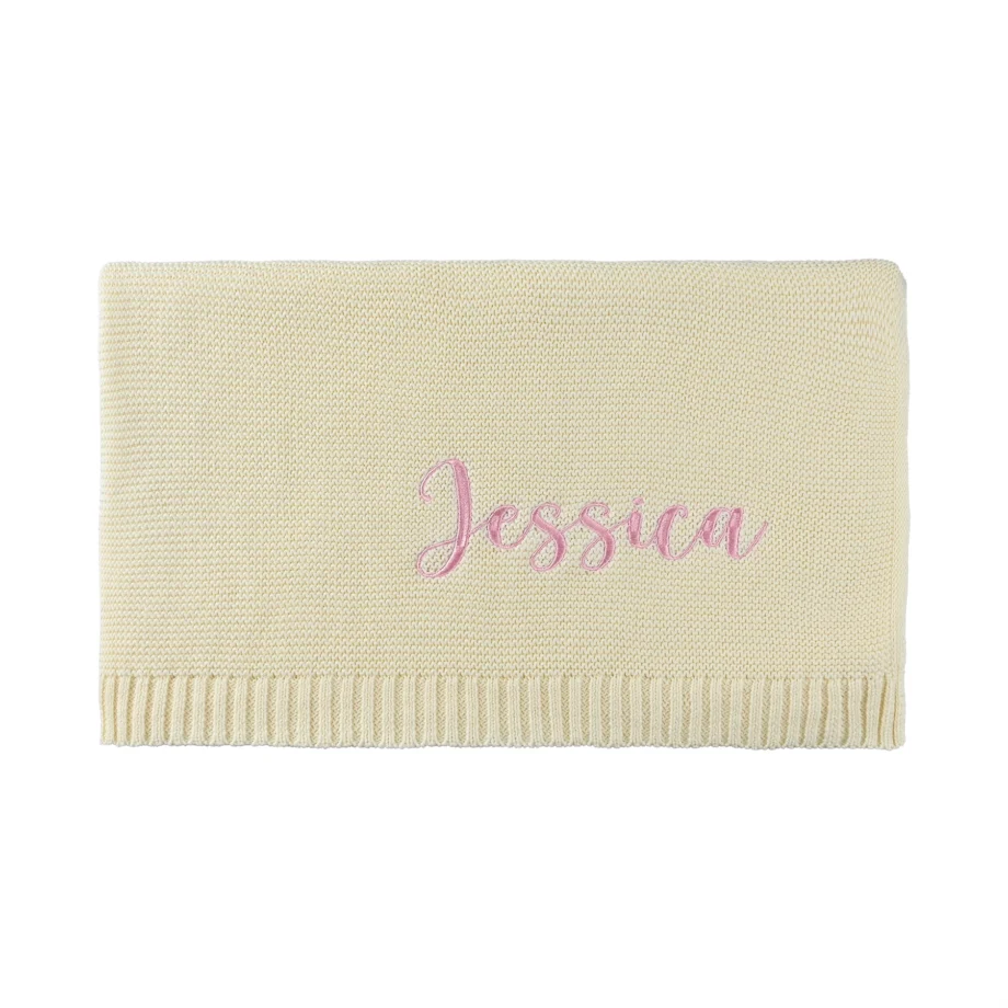Personalized Baby Swaddle Blanket with Name Custom Knited Baby Blanket with Embroidery Name Baby Newborn Kids Girls Boys Gifts