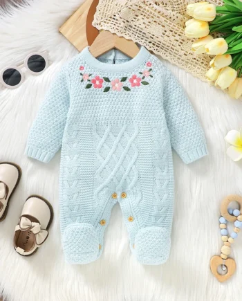 Winter Infant Girls Rompers Autumn Floral Embroideried Newborn Baby Full Sleeve Jumpsuits Clothes 0-18m Children Outwear Costume