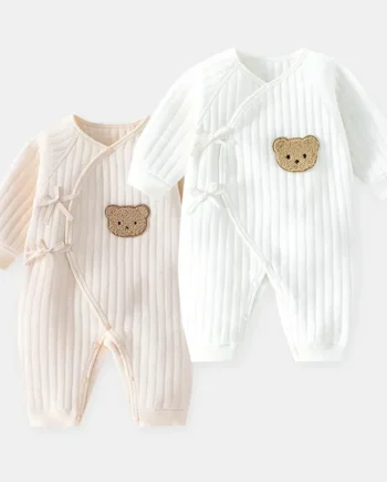 Bear Baby Jumpsuits with Hat Cotton Toddler Rompers for Boys Girls Long Sleeves Baby Onesies Soft Breathable One-Piece Pajamas