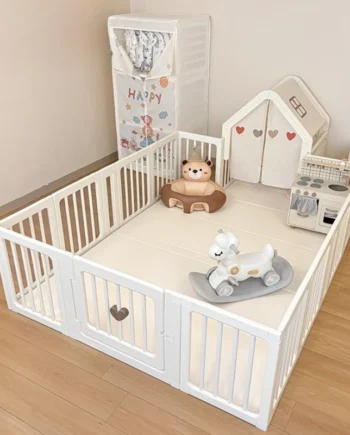 Extra Large HDPE Baby Playpen 18Panels Foldable Safety Gate with Anti-Slip Base Breathable Mesh Design for Crawling Toddlers