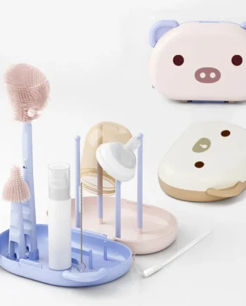 Baby Bottle Cleaner Brush Set Travel Size Drying Racks Silicone Cleaning Nipple Straw Cleaner Kit Soap Dispenser Organizer Case